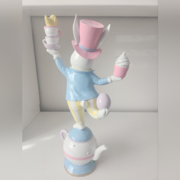 Easter Bunny Mad Hatter Balancing On A Teapot Spring Decor 14 In - Picture 6 of 10